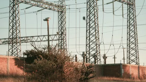 Electrical substation with high-voltage power lines